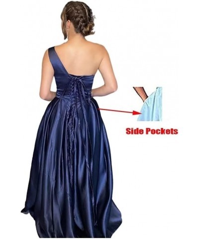 One Shoulder Satin Prom Dresses with Slit Long Formal Evening Gowns with Pockets for Women Party Royal Blue $44.19 Dresses