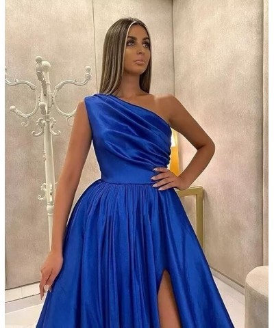 One Shoulder Satin Prom Dresses with Slit Long Formal Evening Gowns with Pockets for Women Party Royal Blue $44.19 Dresses