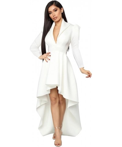 High Low Tops for Women-Ruffle Bodycon Peplum Asymmetrical Tunic Shirt Dresses White3 $15.75 Tops