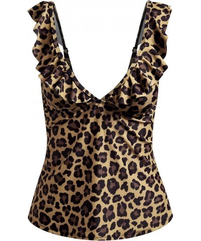 Women Tankini Tops V Neck Tankini Tummy Control Swimsuit Blouson Tankini Top Bathing Suit Swimwear Tops Plus Size Leopard Pri...