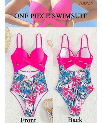 Women's One Piece Swimsuit Sexy High Cut Bathing Suit Tummy High Waist Print Swimwear Halter Cross Front Cutout Bikini Hot Pi...