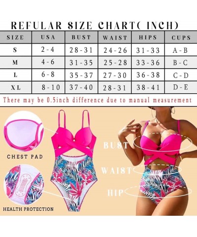 Women's One Piece Swimsuit Sexy High Cut Bathing Suit Tummy High Waist Print Swimwear Halter Cross Front Cutout Bikini Hot Pi...