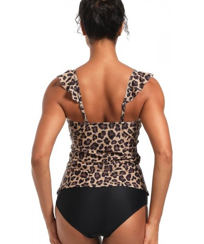 Women Tankini Tops V Neck Tankini Tummy Control Swimsuit Blouson Tankini Top Bathing Suit Swimwear Tops Plus Size Leopard Pri...