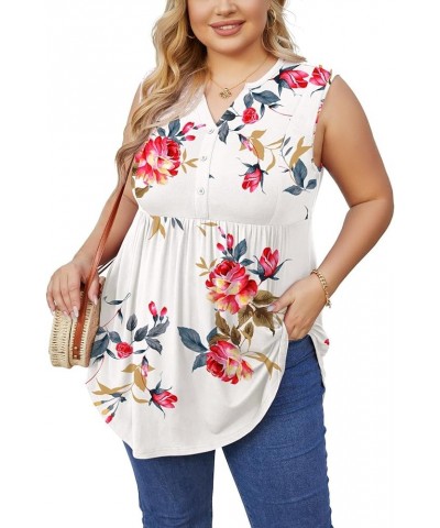 Women's Plus Size Henley Shirts Casual V Neck Tank Tops Flowy Summer Sleeveless Pleated Tunic A706-b Fp White $13.23 Tanks