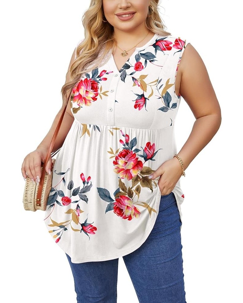 Women's Plus Size Henley Shirts Casual V Neck Tank Tops Flowy Summer Sleeveless Pleated Tunic A706-b Fp White $13.23 Tanks