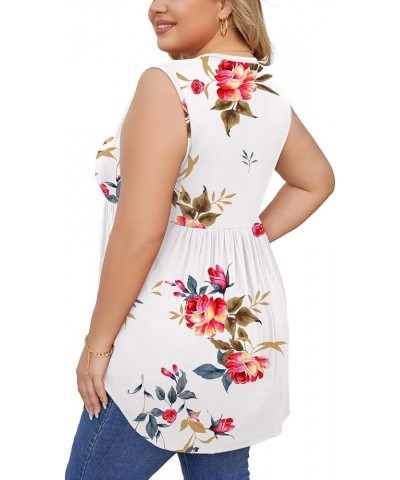 Women's Plus Size Henley Shirts Casual V Neck Tank Tops Flowy Summer Sleeveless Pleated Tunic A706-b Fp White $13.23 Tanks