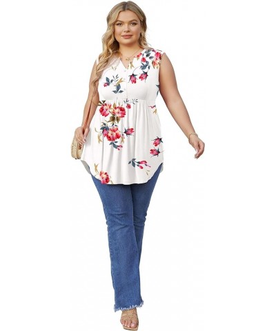 Women's Plus Size Henley Shirts Casual V Neck Tank Tops Flowy Summer Sleeveless Pleated Tunic A706-b Fp White $13.23 Tanks