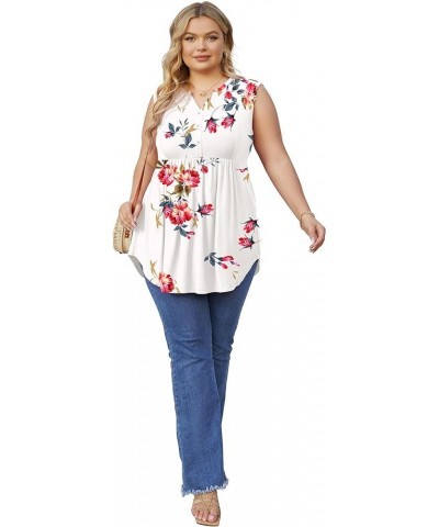 Women's Plus Size Henley Shirts Casual V Neck Tank Tops Flowy Summer Sleeveless Pleated Tunic A706-b Fp White $13.23 Tanks