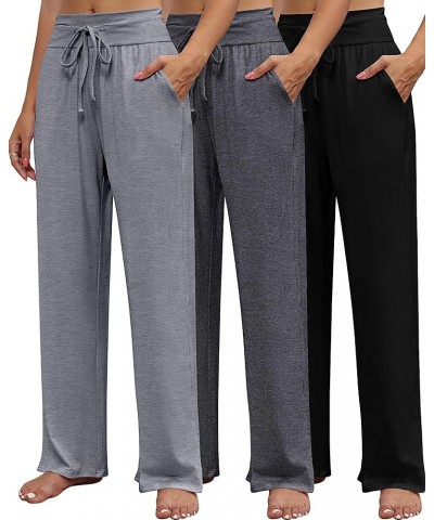 3 Pack Women's Lounge Pants Wide Leg Yoga Sweatpants with Pockets High Waisted Drawstring Lounge Loose Workout Jogger Black, ...