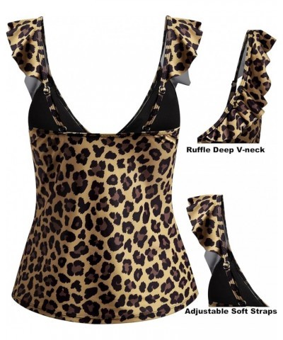 Women Tankini Tops V Neck Tankini Tummy Control Swimsuit Blouson Tankini Top Bathing Suit Swimwear Tops Plus Size Leopard Pri...