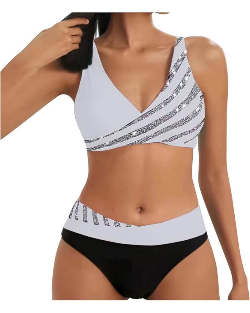 Bikini Sets for Women Two Piece Bathing Suits Push Up Criss Cross Bikini Top Tummy Control Swimsuits White $10.20 Swimsuits