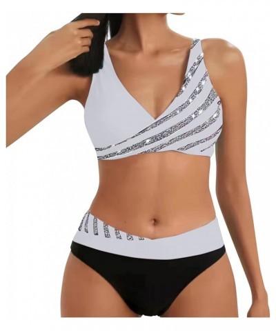 Bikini Sets for Women Two Piece Bathing Suits Push Up Criss Cross Bikini Top Tummy Control Swimsuits White $10.20 Swimsuits