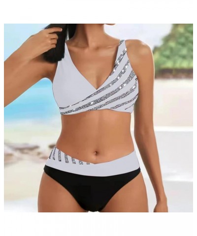 Bikini Sets for Women Two Piece Bathing Suits Push Up Criss Cross Bikini Top Tummy Control Swimsuits White $10.20 Swimsuits