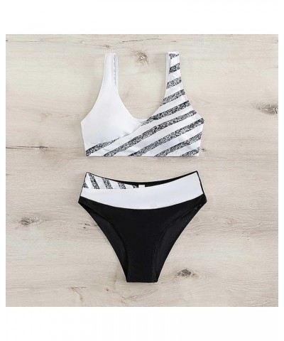 Bikini Sets for Women Two Piece Bathing Suits Push Up Criss Cross Bikini Top Tummy Control Swimsuits White $10.20 Swimsuits