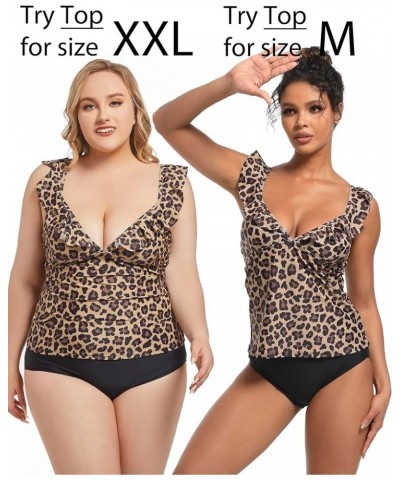 Women Tankini Tops V Neck Tankini Tummy Control Swimsuit Blouson Tankini Top Bathing Suit Swimwear Tops Plus Size Leopard Pri...