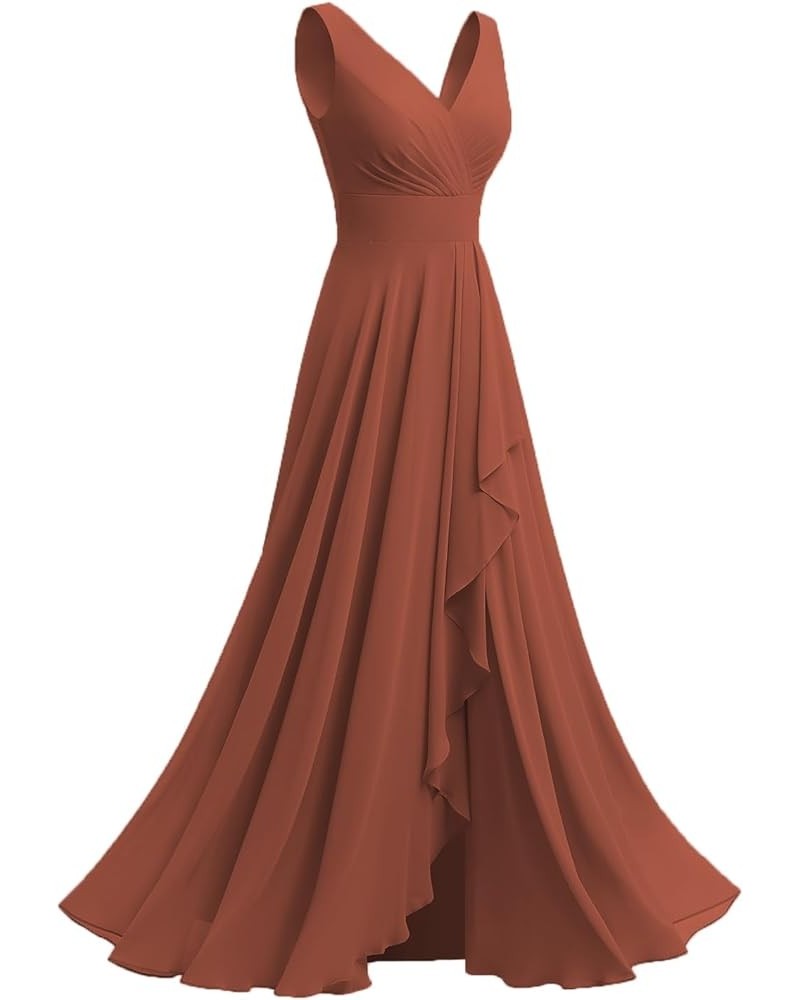 Women's V Neck Bridesmaid Dresses Sleeveless Chiffon A Line Formal Party Dress with Slit 2023 NO123 Rust $33.82 Dresses