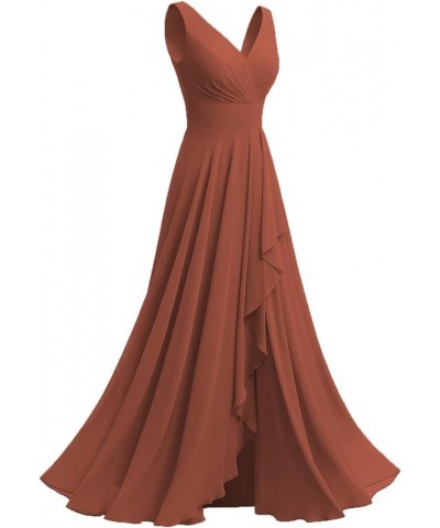 Women's V Neck Bridesmaid Dresses Sleeveless Chiffon A Line Formal Party Dress with Slit 2023 NO123 Rust $33.82 Dresses