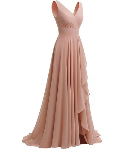 Women's V Neck Bridesmaid Dresses Sleeveless Chiffon A Line Formal Party Dress with Slit 2023 NO123 Rust $33.82 Dresses