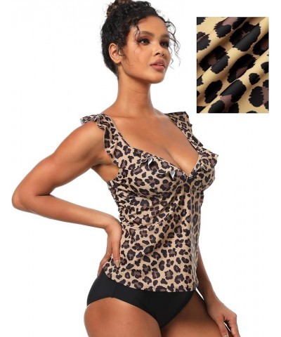 Women Tankini Tops V Neck Tankini Tummy Control Swimsuit Blouson Tankini Top Bathing Suit Swimwear Tops Plus Size Leopard Pri...