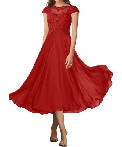 Tea Length Mother of The Bride Dresses for Wedding Lace Wedding Dresses for Bride Chiffon Formal Gown with Pockets Red $42.87...